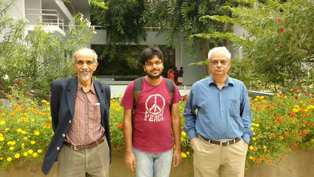 Rajesh Ranjan (centre) with his doctoral advisors Prof. Roddam Narasimha (left) and Prof. S. M. Deshpande (right) at JNCASR, Bengaluru