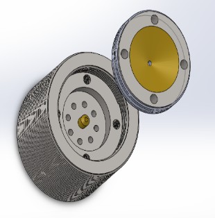 Exploded CAD view of the injector and swirler assembly
